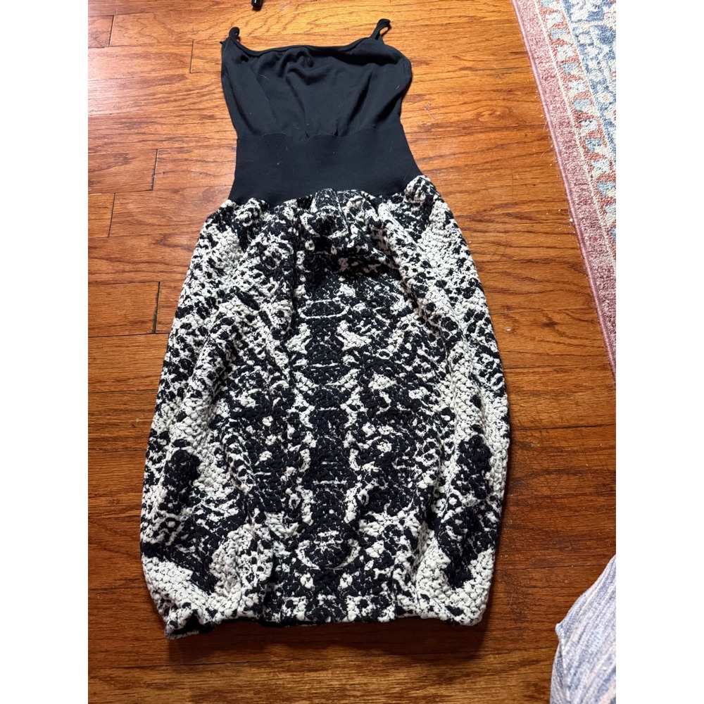 Yves Saint Laurent Vintage Wool Knit Dress Black White Abstract Made in Italy M